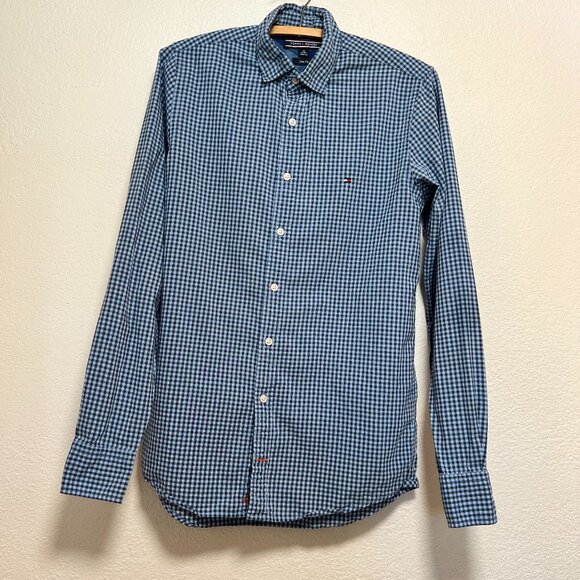 Tommy Hilfiger Blue Checkered Long Sleeve Button‎ Up Shirt Mens Size XS - Picture 1 of 13